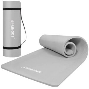 Yogamatta - SPRINGOS - 183 x 61 cm - Tjock 15 mm - Bärrem - Grå