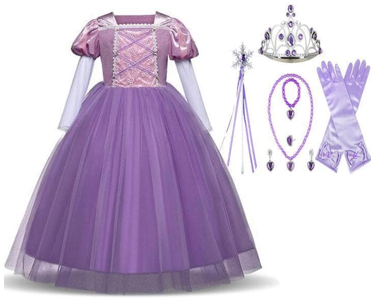 Prinsess Rapunzel klnning Tangled kostym + 7 extra tillbehr