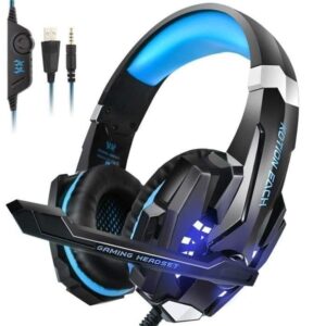 PS4 Gaming Gaming Headset med mikrofon med LED-ljus och brusreducerande mikrofon för PS4, Xbox One, PC, Nintendo Switch - Blå