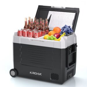 KROAK 55-liters kylbox 12V 24V bärbar mini kylskåp elektrisk frys liten frys för bil camping med hjul och handtag