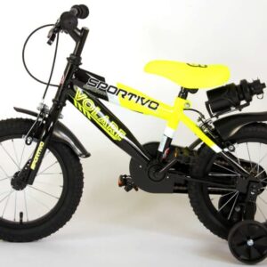 Volare Sportivo barncykel - Pojkar - 14 tum - Neon Gul Svart - 2 handbromsar - 95% monterad