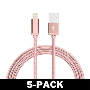 2M Kabel iPhone Laddare Nylon Quick Charge Ros Guld