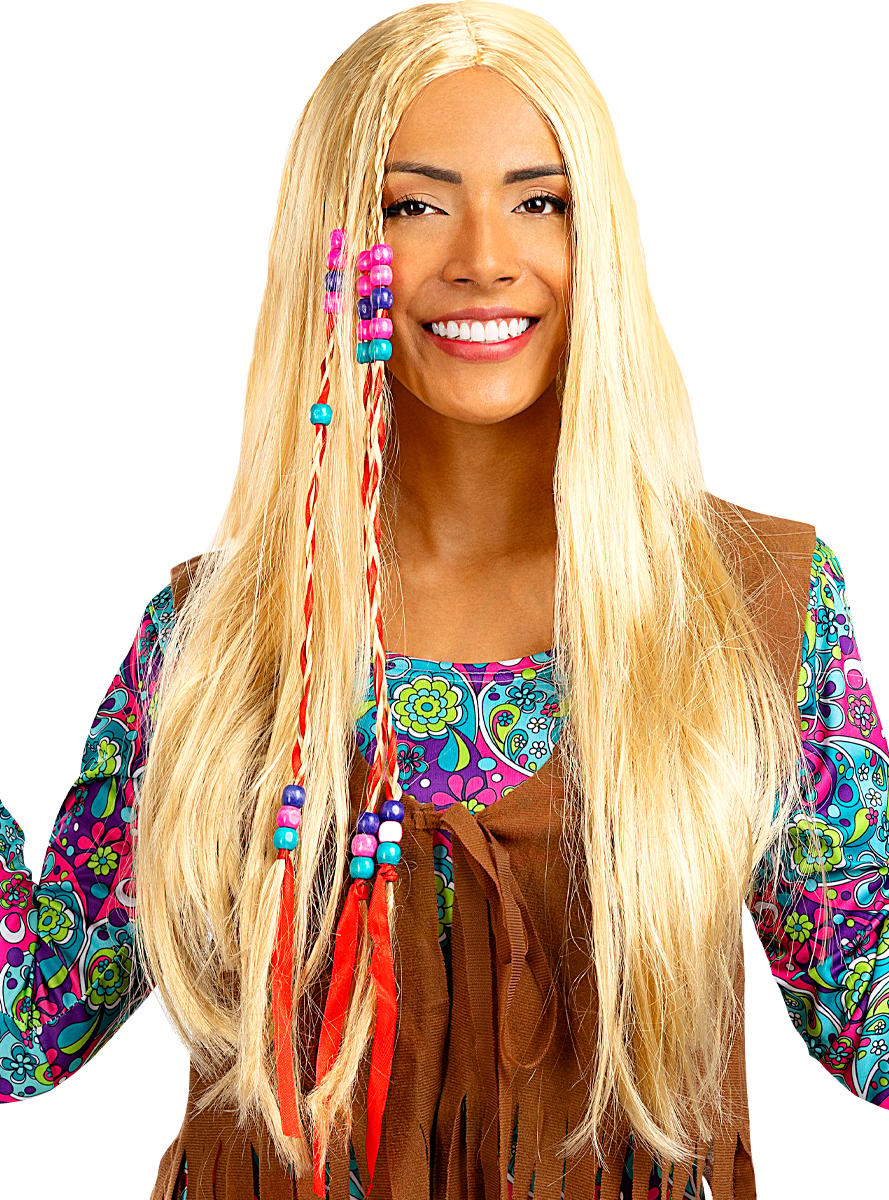 FUNIDELIA Peruk hippie blond för dam och herr - Storlek: 0 - Vit