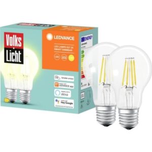 LEDVANCE SMART+ BT CLA60 60 6 W/2500K E27, LED lamp (pack of 2, filament, Bluetooth, replaces 60 watts)