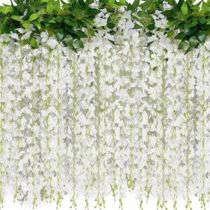 2 st 20 grenar blåregn hängande blommor 1,8 m konstgjorda vita blåregn vinstockar siden blåregn blommor girland för bröllop båge fest trädgård hem dek