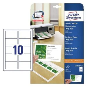 Visitkort Avery C32011-10 Quick&Clean™ 45x85 mm hvid - 200 g/m² - 100 kort - (10 ark x 10 stk.)