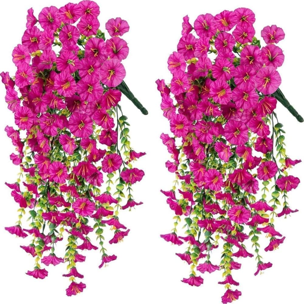 OBOSOE 2-Pack UV-beständiga Hängande Konstgjorda Blommor – Morning Glory-vinrankor 75 cm, Naturtrogna För Trädgård & Heminredning