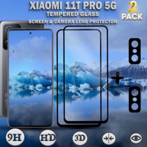 2-Pack Xiaomi 11T Pro (5G) Skrmskydd & 2-Pack linsskydd - Hrdat Glas 9H - Super kvalitet 3D