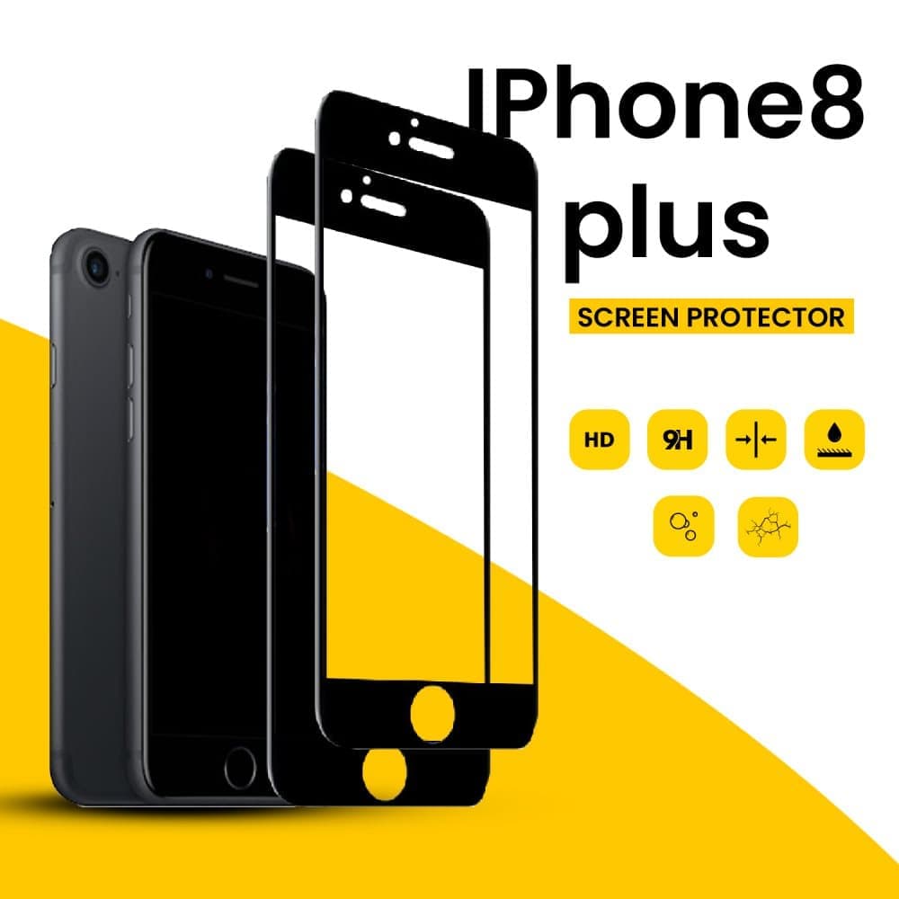 2-PACK Iphone 8 plus Svart - 9H Hrdat Glas - 3D Skrmskydd
