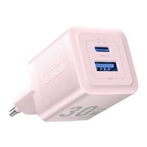 Väggladdare, Ventilation, FEQP0-EU, USB-C + USB-A, 30W/30W, GaN (rosa)