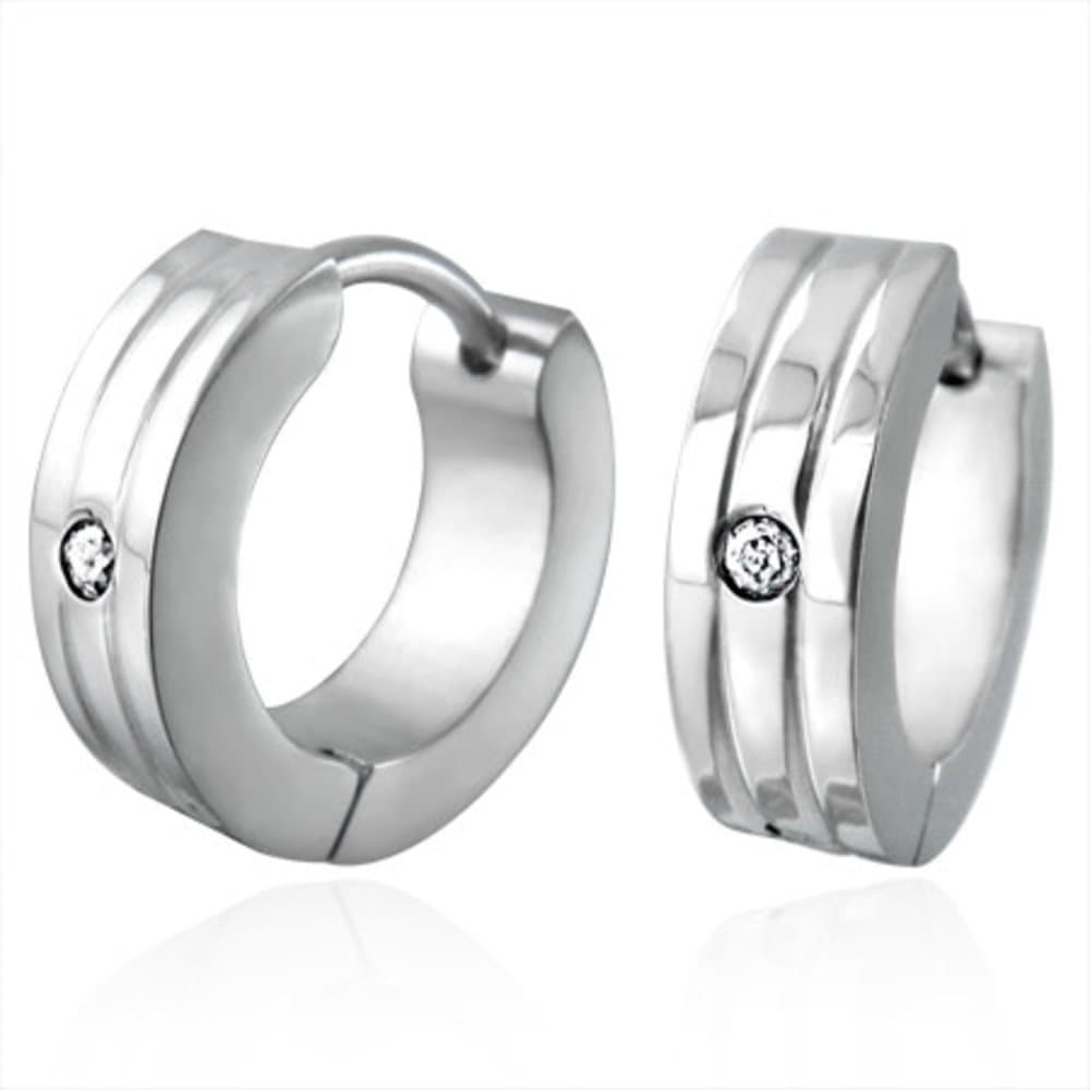 Klassiska Blanka Små Runda Silver Hoop Örhängen i Stål 316L med Klar Cubic Zirconia