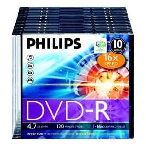 Philips DM4S6S10F - 10 x DVD-R - 4.7 GB (120 min) 16x - tunt CD-fodral