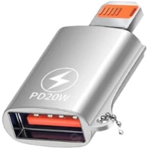 NRDIC USB-A 3.1 OTG hona till Lightning hane adapter, Lightning adapter till synk och laddning, aluminium silver