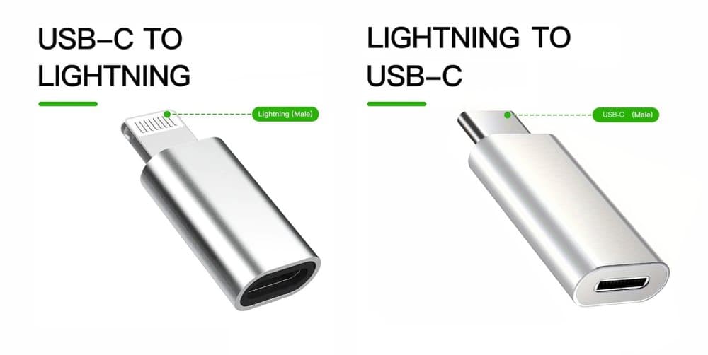 NRDIC 2 i 1 Adapter kit USB C ha till Lightning hona och Lightning ha till USB C ho (non-MFI) Aluminium Space Grey