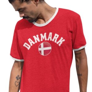 Rd tipped T-shirt med danmark supporter tryck ringer trja