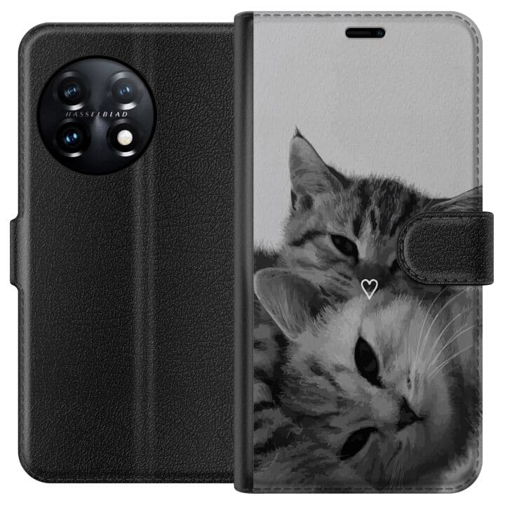 OnePlus 11 Plånboksfodral Katt Hjärta