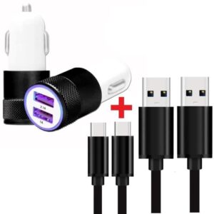 Pack Bilar Laddare + 1 USB-C Kabel för Ulefone Tab A8 Ultra-kraftfull och snabb laddare 2X (5V - 2,1A) + 1 Kabel 1M - SVART