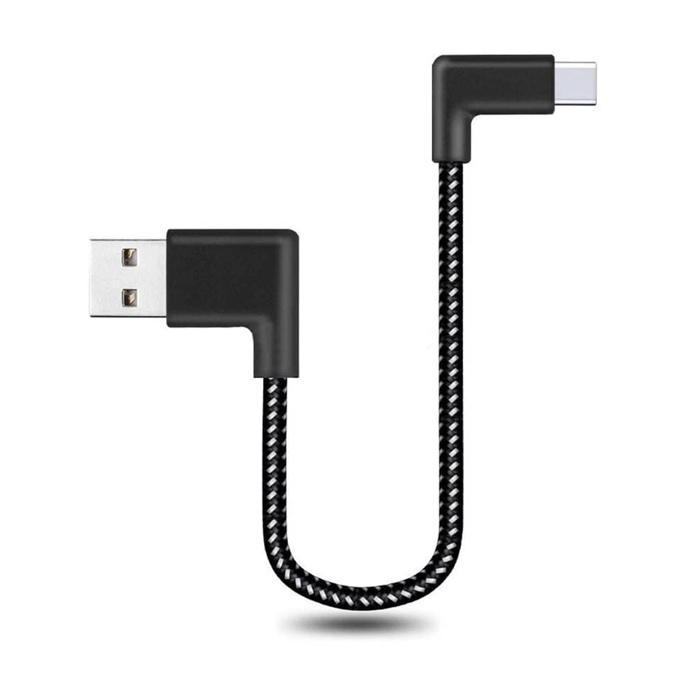 Vinklad USB-C till Typ-A laddningskabel, 20 cm, perfekt fr powerbanks - Svart