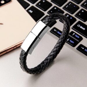 Läderarmband med inbyggd laddare, 3A USB till USB-C 22,5 cm