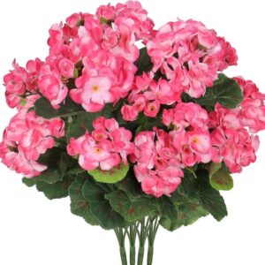 OBOSOE 24-Pack Konstgjorda Pelargonier, UV-tåliga Falska Blommor Utomhus Växter Dekor