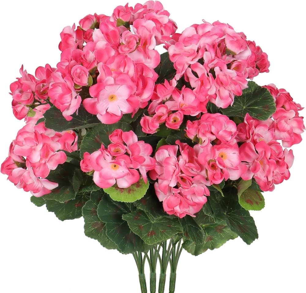 OBOSOE 24-Pack Konstgjorda Pelargonier, UV-tåliga Falska Blommor Utomhus Växter Dekor