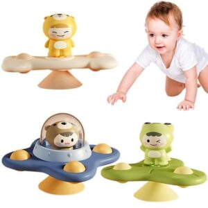 OBOSOE 3-Pack - Fidget Spinner med Sugkopp för Barn - Snurrande Leksak Groda Björn Hund
