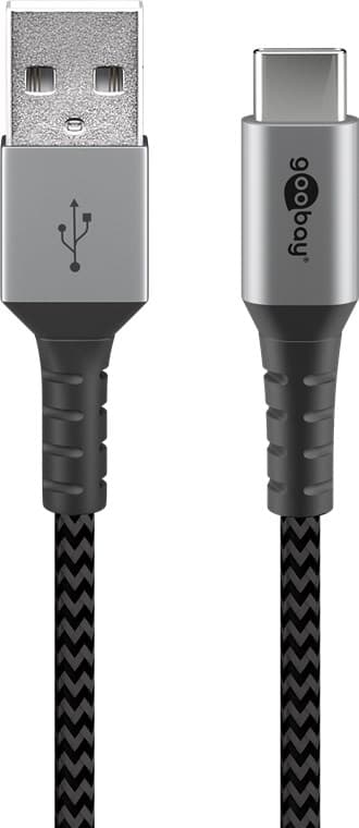 USB-C till USB-A textilkabel med metallkontakter 2 m
