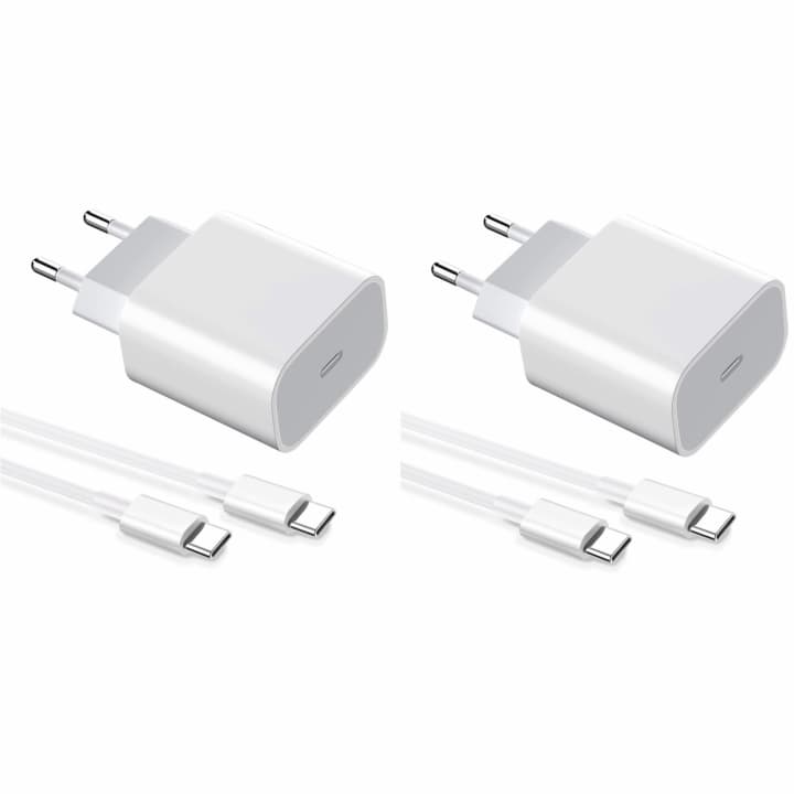 2-pack Laddare fr iPhone 15 / 16/ 17 / Android 20W med USB-C till USB-C - Snabbladdare