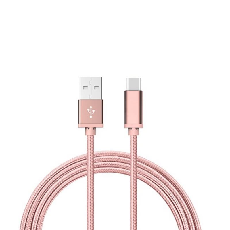 2M Kabel USB-C Laddare Nylon Quick Charge Ros Guld