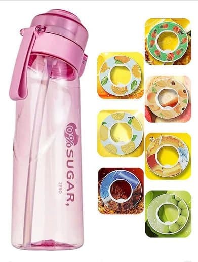 OBOSOE Air-Up Luftvattenflaska 650ml – 7 Smakkapslar | Sockerfri & Aromatisk med Suprör, Transparent