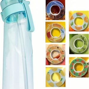 OBOSOE Air-Up Luftvattenflaska 650ml – 7 Smakkapslar | Sockerfri & Aromatisk med Suprör, Transparent