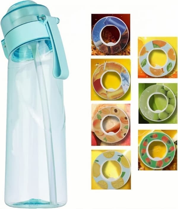 OBOSOE Air-Up Luftvattenflaska 650ml – 7 Smakkapslar | Sockerfri & Aromatisk med Suprör, Transparent