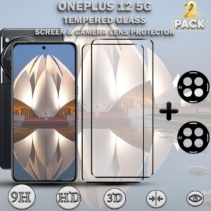 2-Pack ONEPLUS 12 5G Skärmskydd & 2-Pack linsskydd - Härdat Glas 9H - Super kvalitet 3D