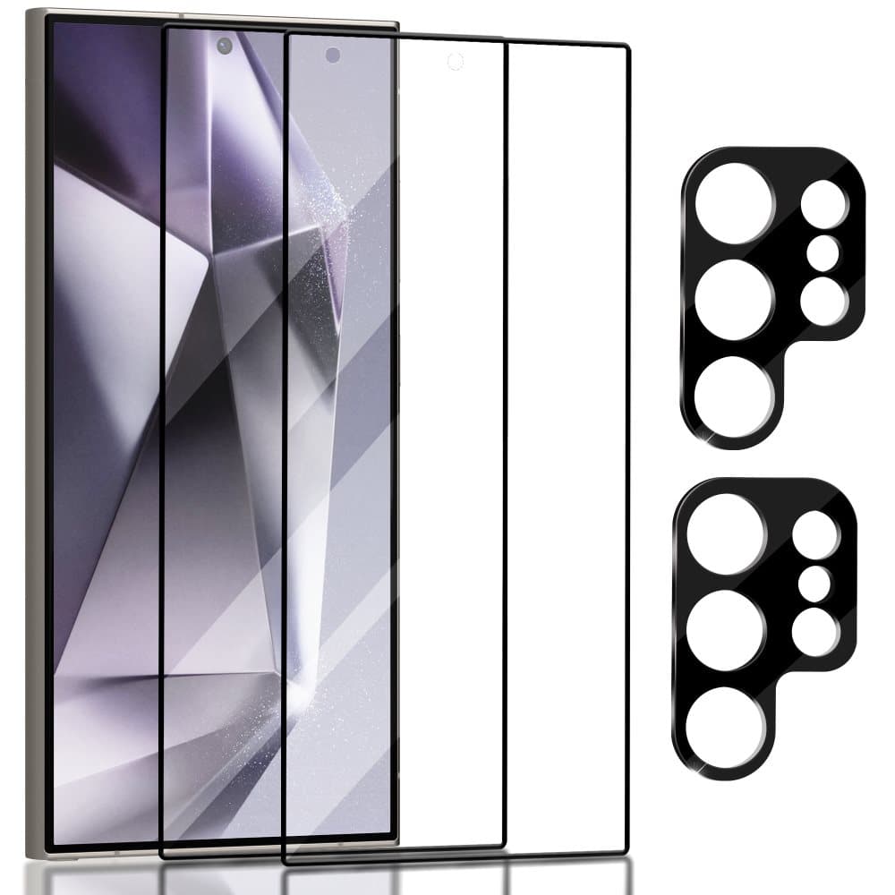 2-Pack Samsung S24 Ultra Skrmskydd & 2-Pack linsskydd - Hrdat Glas 9H - Super kvalitet 3D