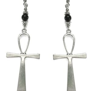 Örhängen Ankh Egyptisk Mytologi Silver Onyx Symbol Kors