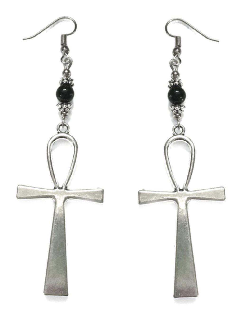 Örhängen Ankh Egyptisk Mytologi Silver Onyx Symbol Kors