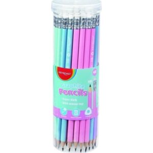 Keyroad KEYROAD träpenna med sudd, HB, trekantig, pastell, 48 st, i rör