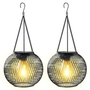 OBOSOE Solcellsdrivna Hänglampor (2-pack) – Vattentäta Metallampor för Trädgård, Patio & Uteplatser | Dekorativ Utebelysning med 8 LED-ljus
