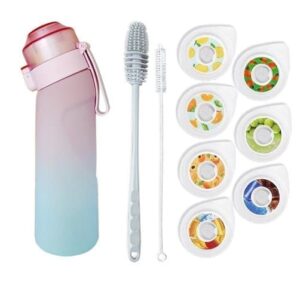 OBOSOE Air-Up Luftvattenflaska 650ml – 7 Smakkapslar | Sockerfri & Aromatisk | Gradient Rosa med Suprör