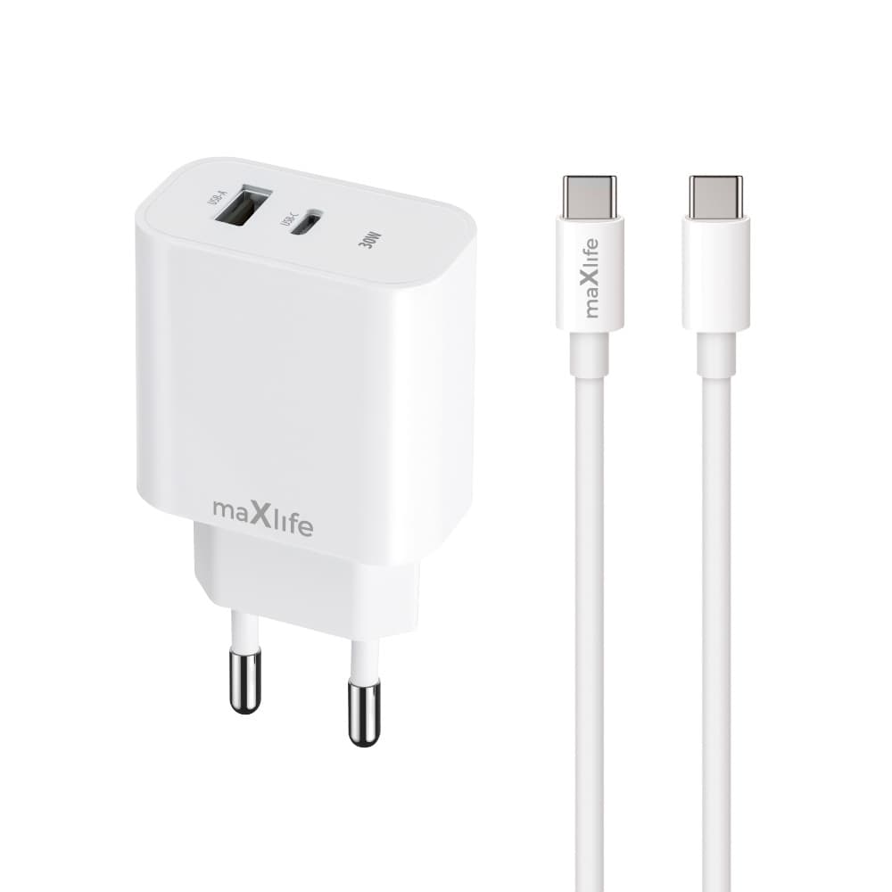 USB-Laddare PD QC 30W med USB och USB-C + USB-C-Kabel 60W