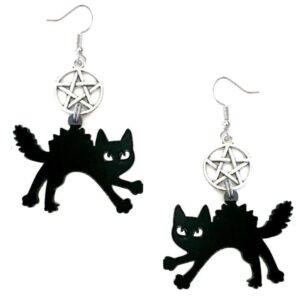 Örhängen Katt Black Cat Pentagram Wicca Pagan Halloween