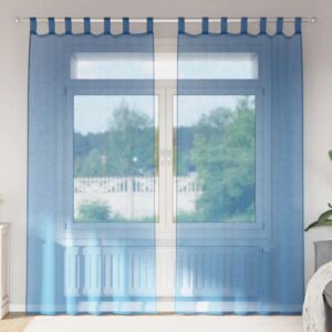 Voile gardiner med öglor 2 st kungsblå 140x225 cm