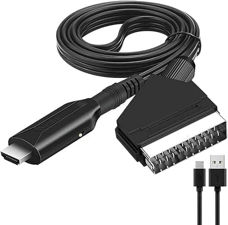 OBOSOE SCART till HDMI-omvandlare med USB-strömkabel – 1080P HDMI-utgång, Kompatibel med HDTV, STB, VHS, Xbox, PS3