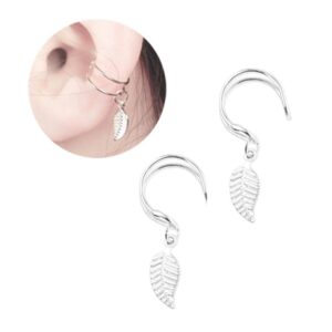 2-Pack Fake Helix Piercing ron rhnge Ear Cuff med Fjder Silver