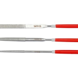 Yato YT-6143, Sats med filer, Klämmapp, Halvrund fil, Rund fil, Metall, Kolstål, Plast, Röd