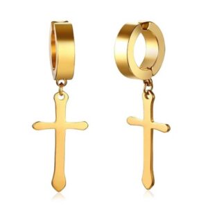 2-pack Fake Piercing Ring utan Hl Hngande Kors Guld