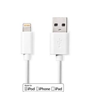 Lightning Kabel | USB 2.0 | Apple Lightning, 8-stifts | USB-A Hane | 480 Mbps | Nickelplaterad | 2.00 m | Rund | PVC | Vit | Lda