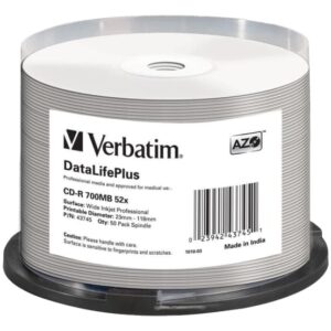 Verbatim DataLifePlus - 50 x CD-R - 700 MB 52x - vit - yta utskrivbar med bläckstråleskrivare, bred utskrivbar yta - spindel