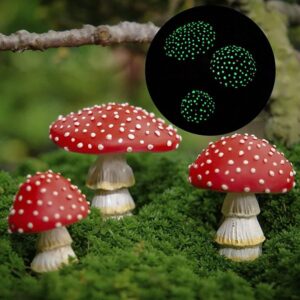 OBOSOE Trädgårdsdekoration Svampar Glow in the Dark – Set om 3 Utomhus Självlysande Svampstatyer med Trädgårdspinnar