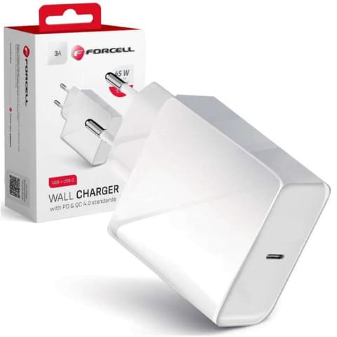 Forcell Väggladdare med USBC Typ C-kontakt 3A 45W PD QC 40 Vit